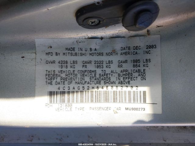 2004 CHRYSLER SEBRING 4C3AG52H64E082702 Photo 8