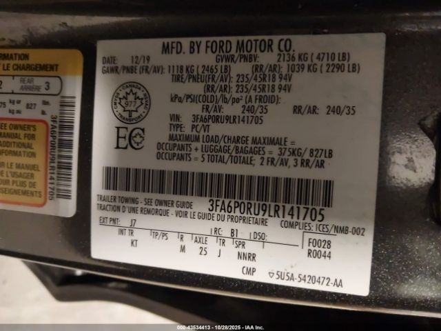 2020 FORD FUSION HYBRID 3FA6P0RU9LR141705 Photo 8