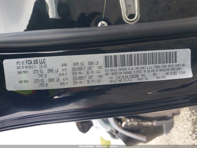 Aukcja sprzedaży 2020 Jeep Cherokee Latitude Plus 4x4, vin: 1C4PJMLB4LD585288, numer aukcji: 43534486