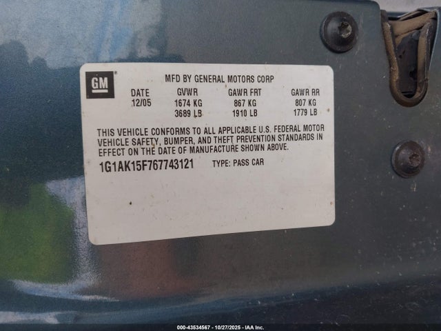 2006 CHEVROLET COBALT 1G1AK15F767743121 Photo 8