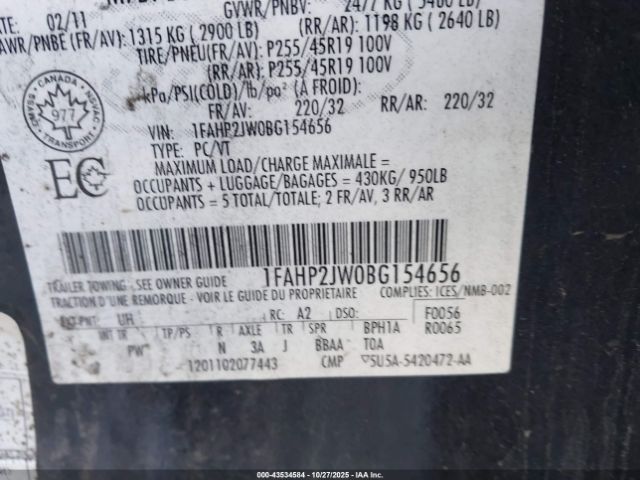 2011 FORD TAURUS 1FAHP2JW0BG154656 Photo 8