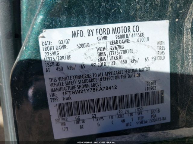 2008 FORD F-250 1FTSW21Y78EA78412 Photo 8