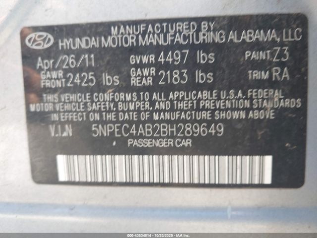2011 HYUNDAI SONATA 5NPEC4AB2BH289649 Photo 8