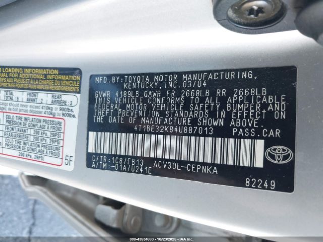 2004 TOYOTA CAMRY 4T1BE32K84U887013 Photo 8