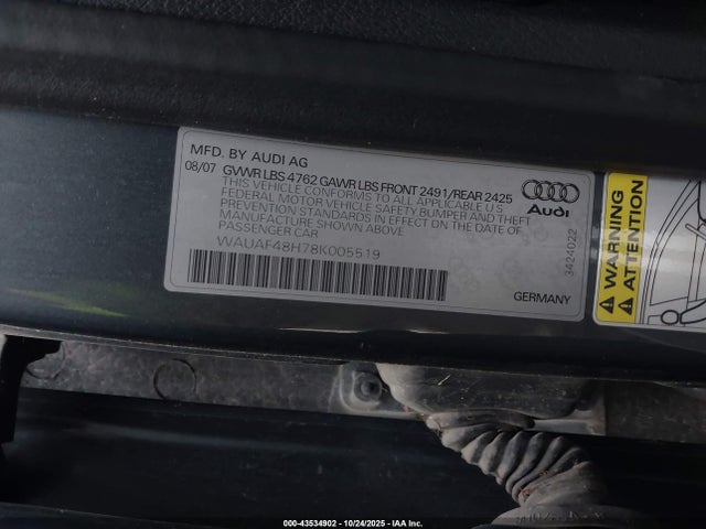 2008 AUDI A4 WAUAF48H78K005519 Photo 8