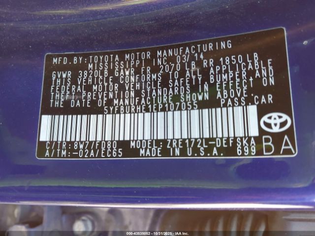 2014 TOYOTA COROLLA 5YFBURHE1EP107055 Photo 8