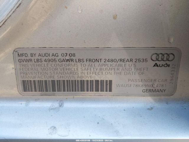 2009 AUDI A4 WAUSF78K89N014781 Photo 8