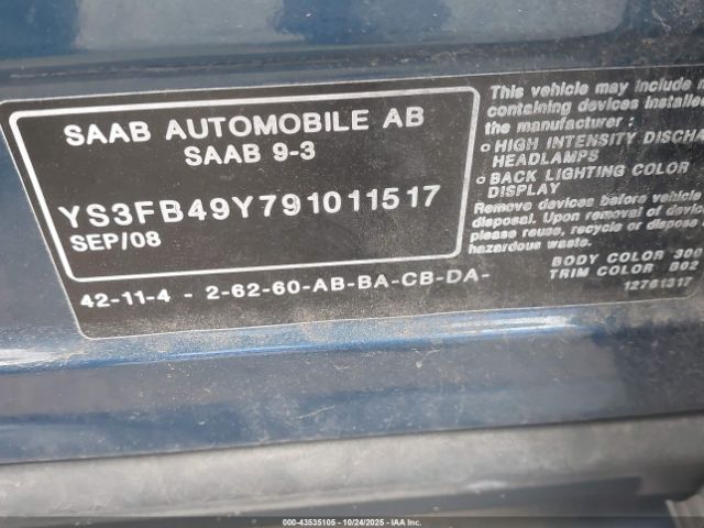 2009 SAAB 9-3 YS3FB49Y791011517 Photo 8