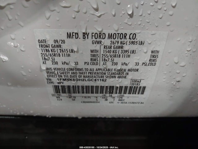 Ford EXPLORER XLT 2020 1FMSK8DH2LGC81162 Image 9