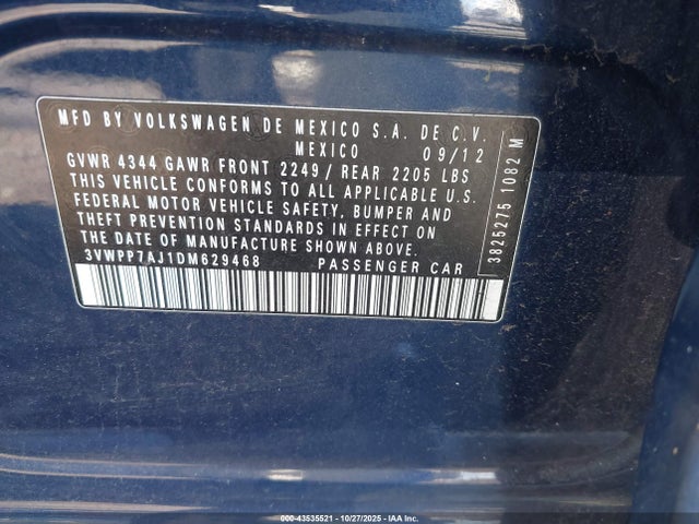 Продаж на аукціоні авто 2013 Volkswagen Jetta Sportwagen 2.5l Se, vin: 3VWPP7AJ1DM629468, номер лоту: 43535521