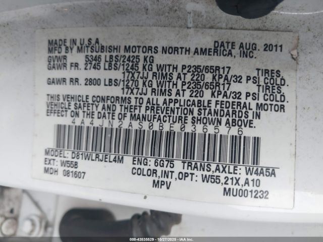 2011 MITSUBISHI ENDEAVOR 4A4JN2AS0BE036576 Photo 8