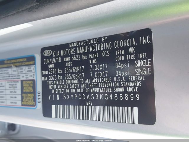 2019 KIA SORENTO 5XYPGDA53KG488899 Photo 8