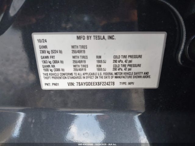 2025 TESLA MODEL Y 7SAYGDEEXSF224278 Photo 8