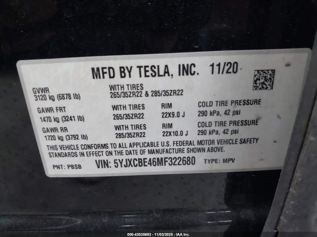 2021 TESLA MODEL X 5YJXCBE46MF322680 Photo 8