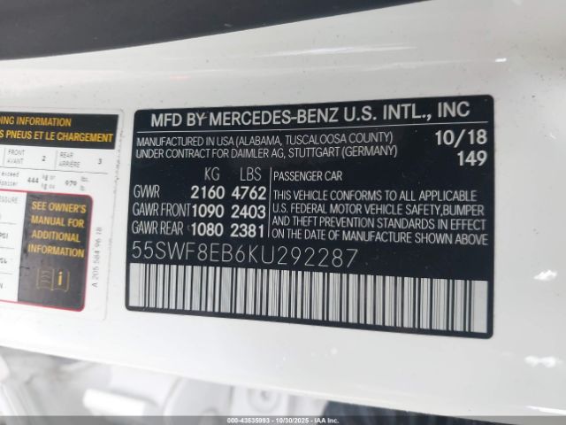 2019 MERCEDES-BENZ C 300 55SWF8EB6KU292287 Photo 8