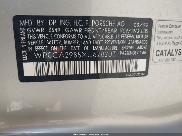 1999 PORSCHE BOXSTER WP0CA2985XU628203 Photo 8