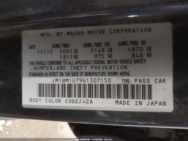 2016 Mazda Mazda3 I Sport მანქანა იყიდება აუქციონზე, vin: JM1BM1U79G1307150, აუქციონის ნომერი: 43536139
