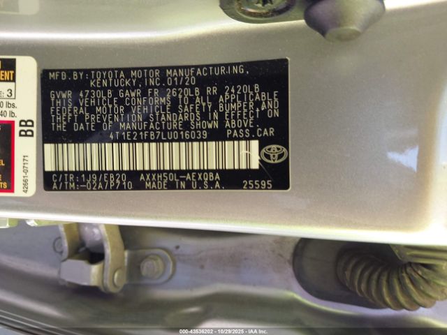 2020 TOYOTA AVALON HYBRID 4T1E21FB7LU016039 Photo 8