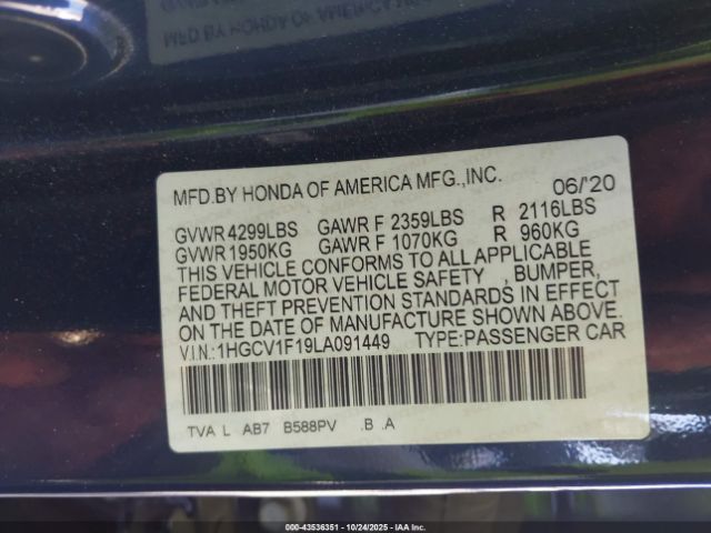 2020 HONDA ACCORD 1HGCV1F19LA091449 Photo 8
