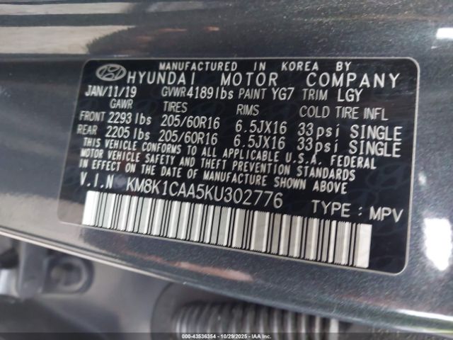 2019 HYUNDAI KONA KM8K1CAA5KU302776 Photo 8
