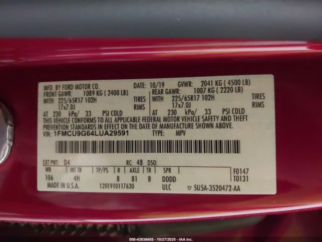 2020 FORD ESCAPE 1FMCU9G64LUA29591 Photo 8