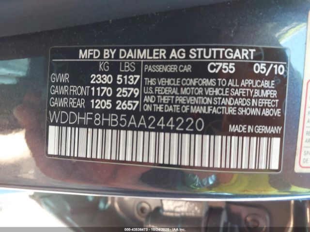 2010 MERCEDES-BENZ E 350 WDDHF8HB5AA244220 Photo 8