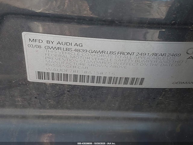 2008 AUDI A4 WAUDF78E18A158715 Photo 8
