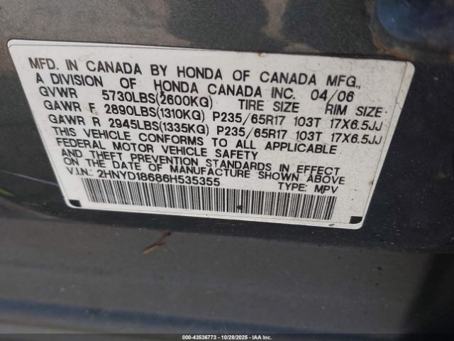 2006 ACURA MDX 2HNYD18686H535355 Photo 8