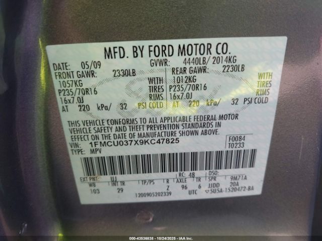 2009 FORD ESCAPE 1FMCU037X9KC47825 Photo 8