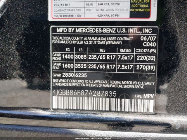 2007 MERCEDES-BENZ ML 350 4JGBB86E87A287835 Photo 8