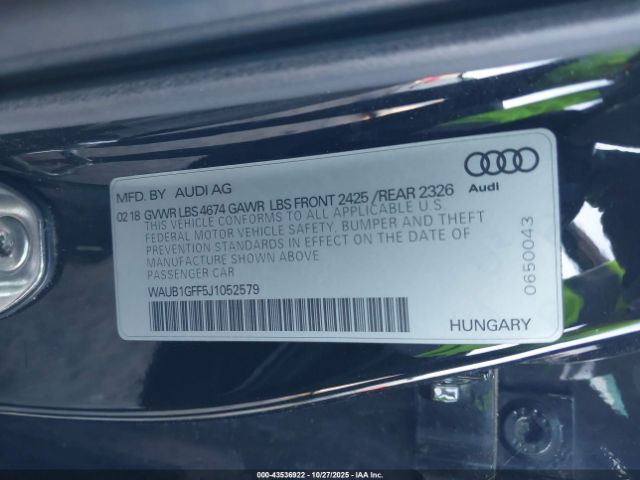 2018 AUDI S3 WAUB1GFF5J1052579 Photo 8