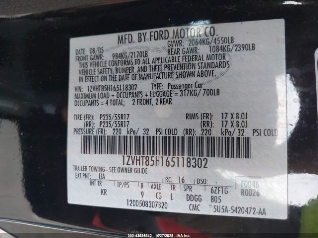 2006 FORD MUSTANG 1ZVHT85H165118302 Photo 8