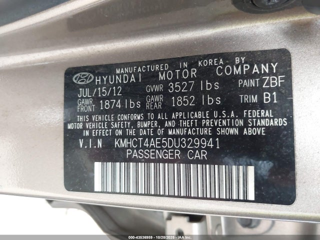 Aukcja sprzedaży 2013 Hyundai Accent Gls, vin: KMHCT4AE5DU329941, numer aukcji: 43536959