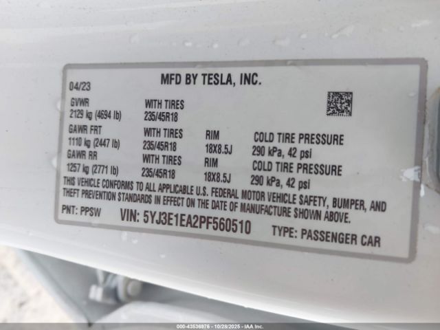 2023 TESLA MODEL 3 5YJ3E1EA2PF560510 Photo 8