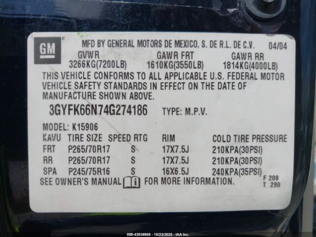 2004 CADILLAC ESCALADE ESV 3GYFK66N74G274186 Photo 8