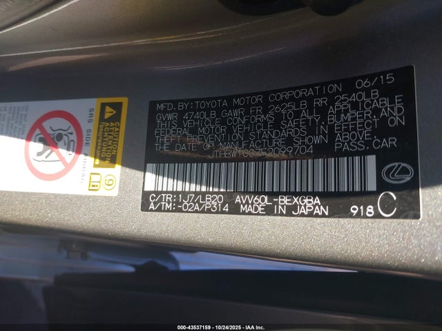 Lexus ES 300H 2015 JTHBW1GG7F2099704 Image 9