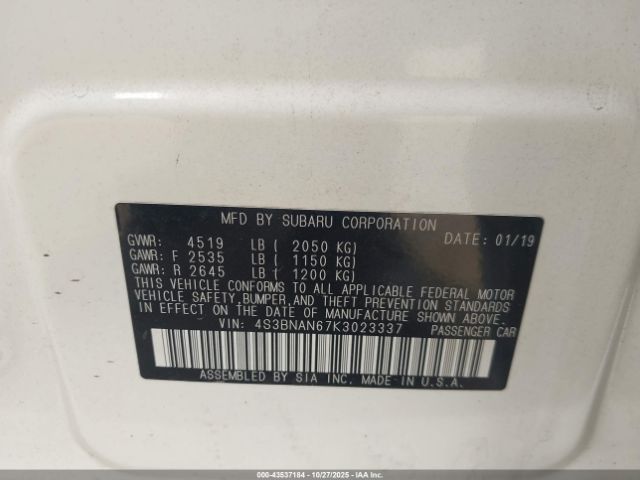2019 SUBARU LEGACY 4S3BNAN67K3023337 Photo 8