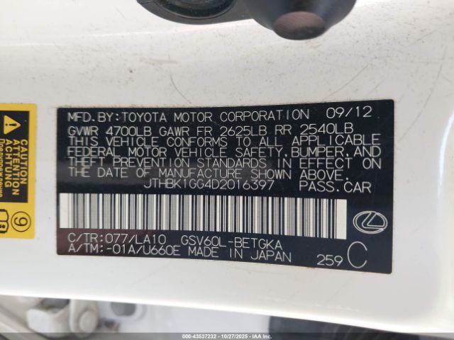2013 LEXUS ES 350 JTHBK1GG4D2016397 Photo 8