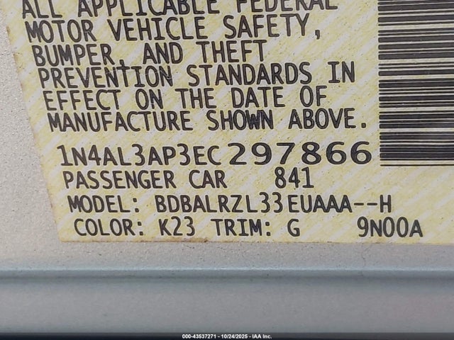 Aukcja sprzedaży 2014 Nissan Altima 2.5 S, vin: 1N4AL3AP3EC297866, numer aukcji: 43537271