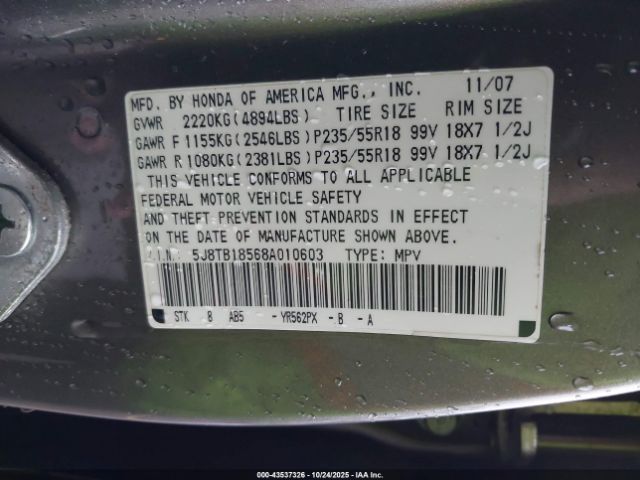 2008 ACURA RDX 5J8TB18568A010603 Photo 8