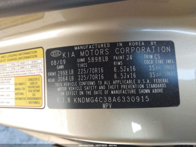 2010 KIA SEDONA KNDMG4C38A6330915 Photo 8