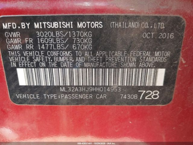 2017 MITSUBISHI MIRAGE ML32A3HJ9HH014953 Photo 8
