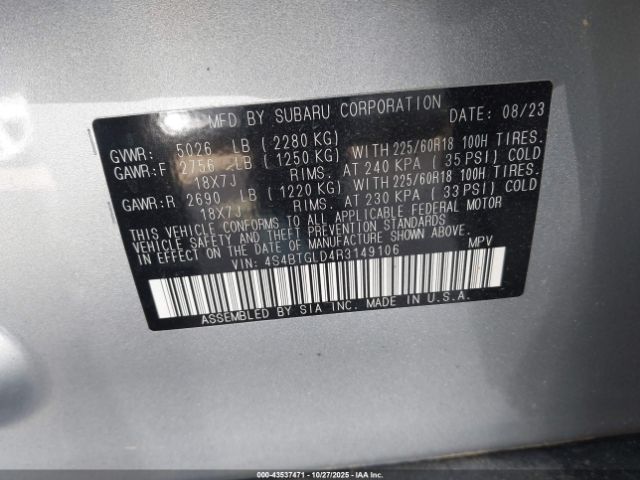2024 SUBARU OUTBACK 4S4BTGLD4R3149106 Photo 8