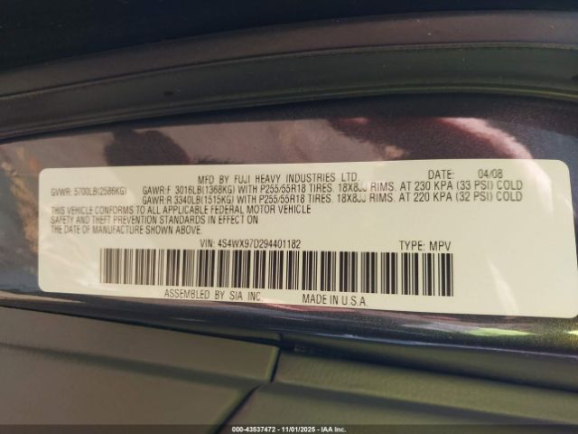 2009 SUBARU TRIBECA 4S4WX97D294401182 Photo 8