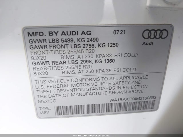 2021 AUDI Q5 WA1BAAFY4M2130893 Photo 8