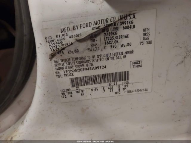 2004 FORD F-250 1FTNW20P94EA09124 Photo 8