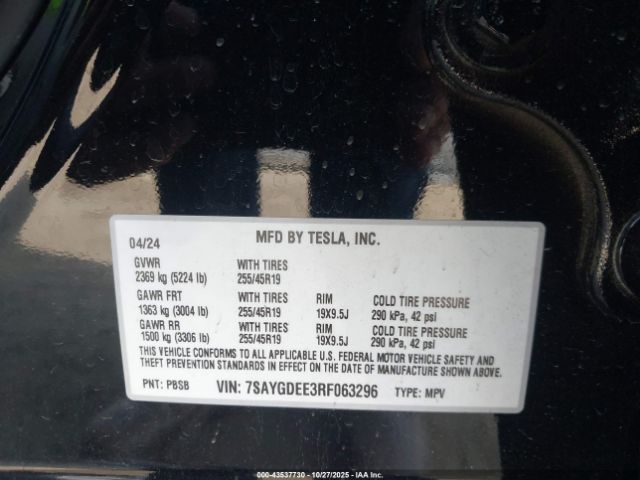 2024 TESLA MODEL Y 7SAYGDEE3RF063296 Photo 8