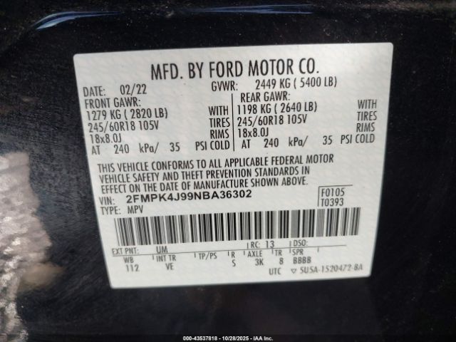2022 FORD EDGE 2FMPK4J99NBA36302 Photo 8