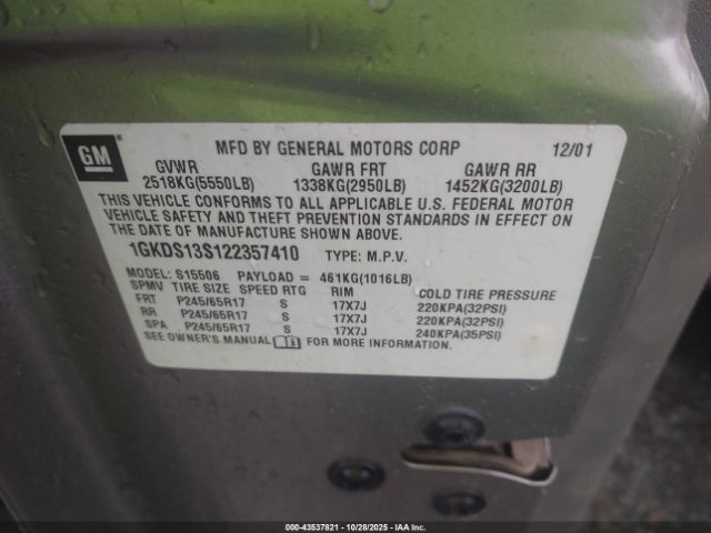 2002 GMC ENVOY 1GKDS13S122357410 Photo 8