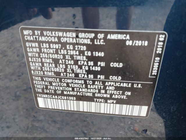 2018 VOLKSWAGEN ATLAS 1V2NR2CA6JC581353 Photo 8
